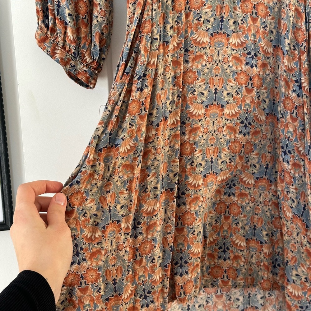 Floral Print Dress with Denim Vest - Picture 3 of 8